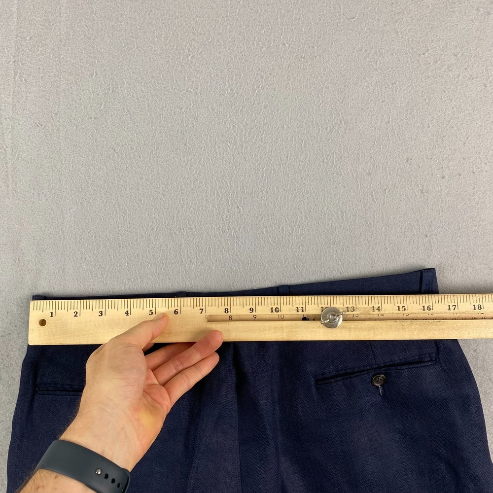 Vtg Polo University Ralph Lauren Mens 33x32 Blue Herringbone Linen Trousers - Picture 11 of 16